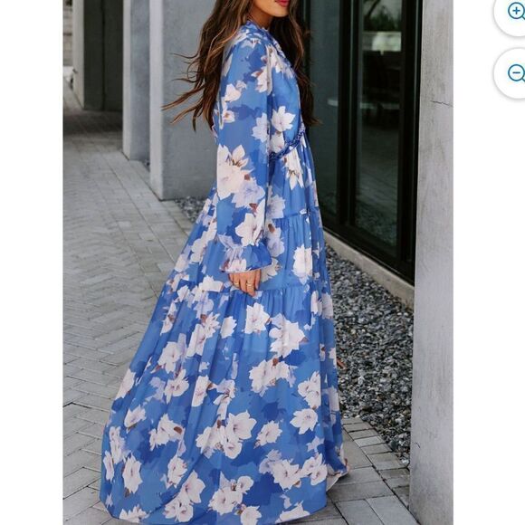 Casual Floral Deep V Neck Long Sleeve Long Evening bohemian Cocktail dress - Picture 2 of 12